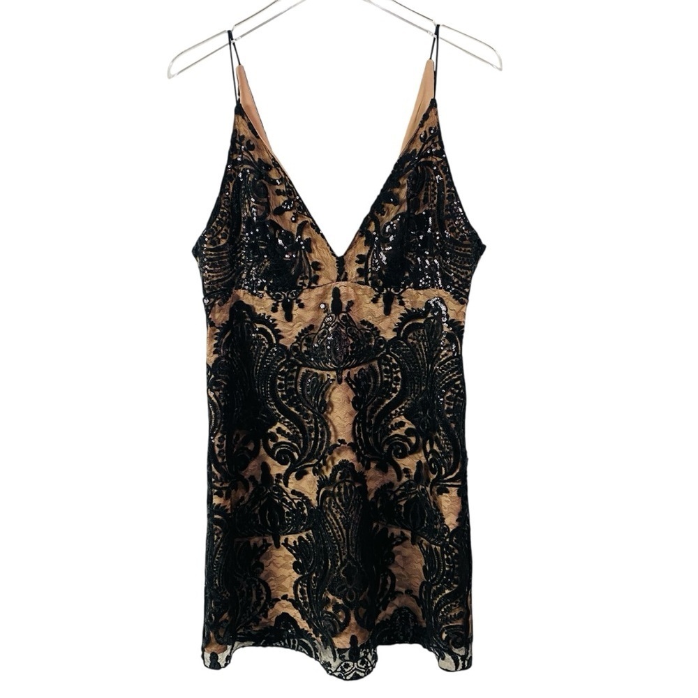 Free People Black Night Shimmers Sequin Lace Overlay Dress Size 8 - Picture 3 of 9